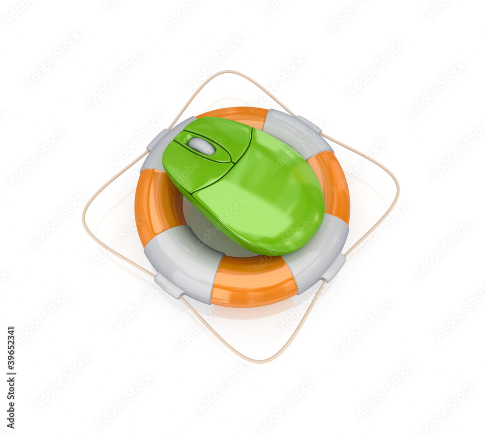 Obraz premium Green PC mouse in a lifebuoy.