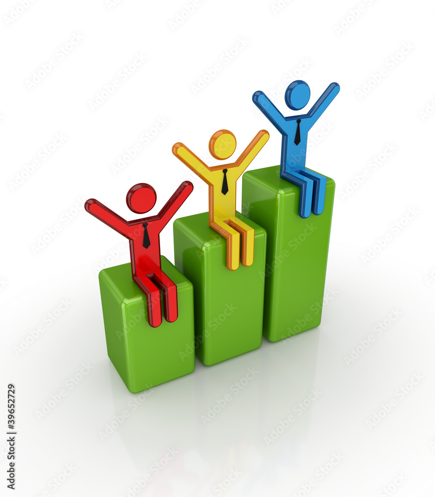 3d small people sitting on a colorful graph. 3d small people sitting on a colorful graph.