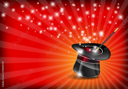Glossy magic hat and wand with stars - vector file