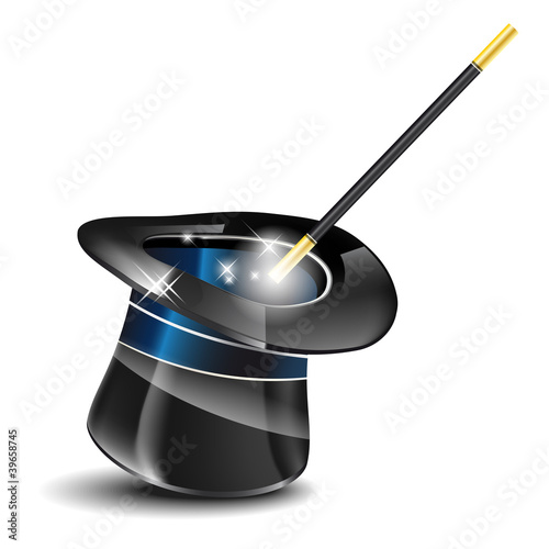 Glossy magic hat and wand on white background-vector file