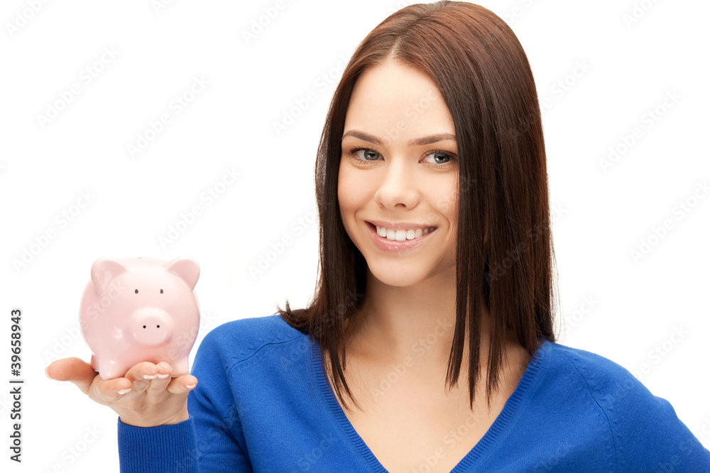lovely woman with piggy bank lovely woman with piggy bank