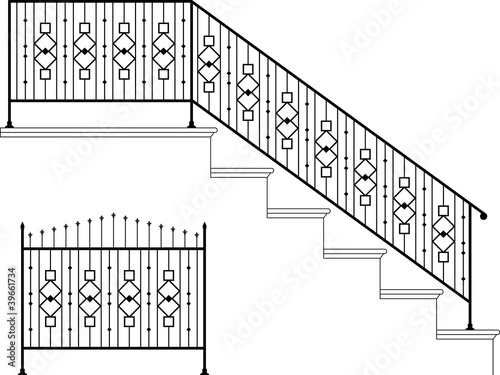 Wrought iron stairs railing, gate, picket