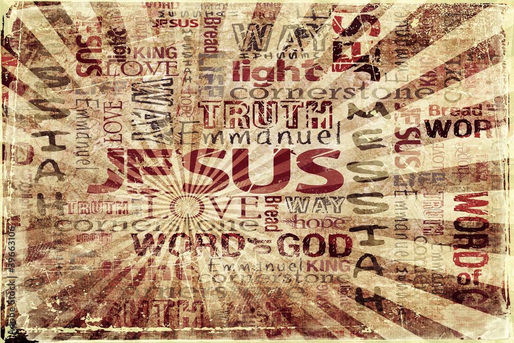 Naklejka premium JESUS Religious Words on Grunge Background