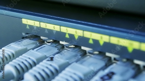 closeup shot of cables in network switch