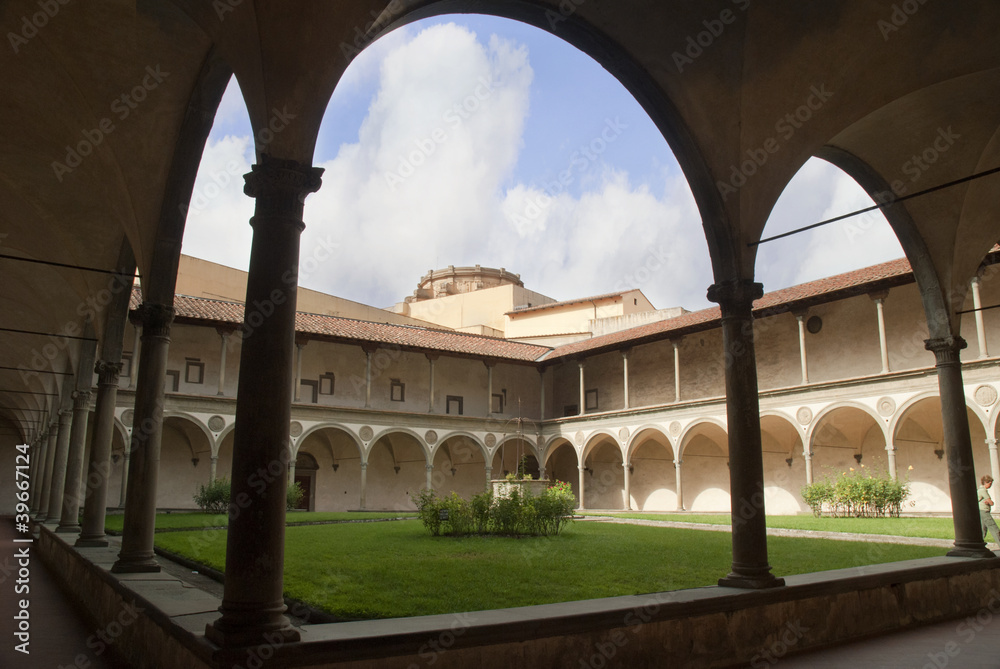 Cloisters of Santa Croce Church in Florence Italy