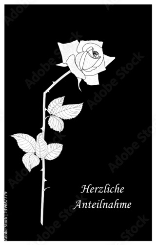 Beileidskarte in schwarz mit weiße Rose