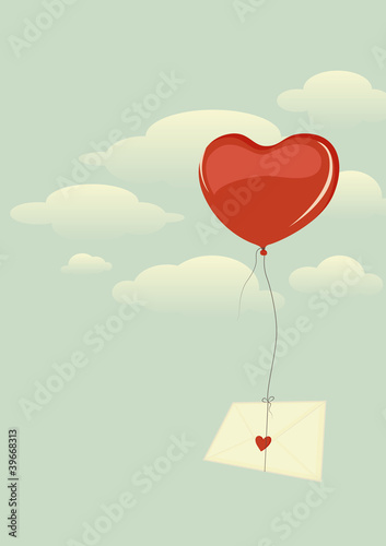 Love letter tied to a heart-shaped balloon