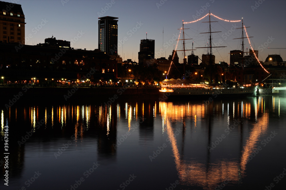 Old harbor area by night, Buenos Aires, Argentina