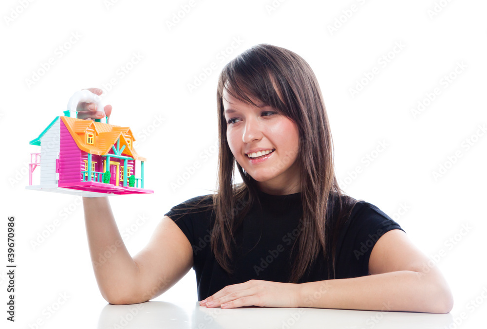 beautiful girl with the layout of a country house beautiful girl with the layout of a country house