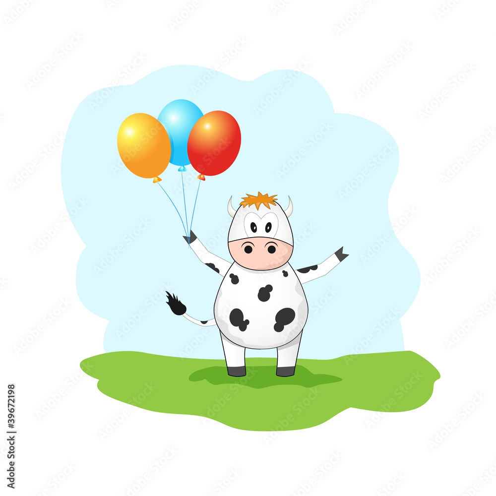 Cute vector cow with balloons Cute vector cow with balloons