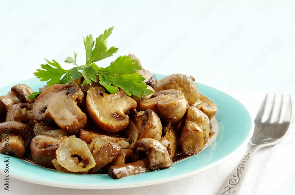 mushrooms in a bowl, decorated with greenery mushrooms in a bowl, decorated with greenery