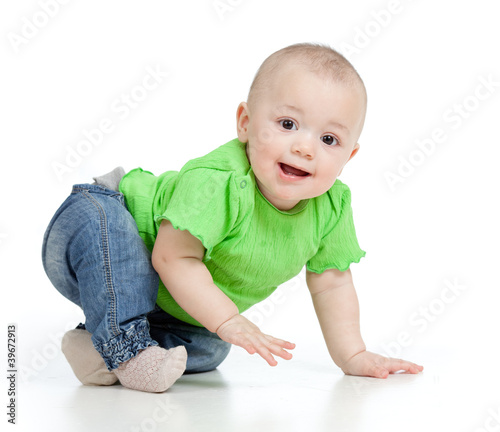 funny baby goes down on all...