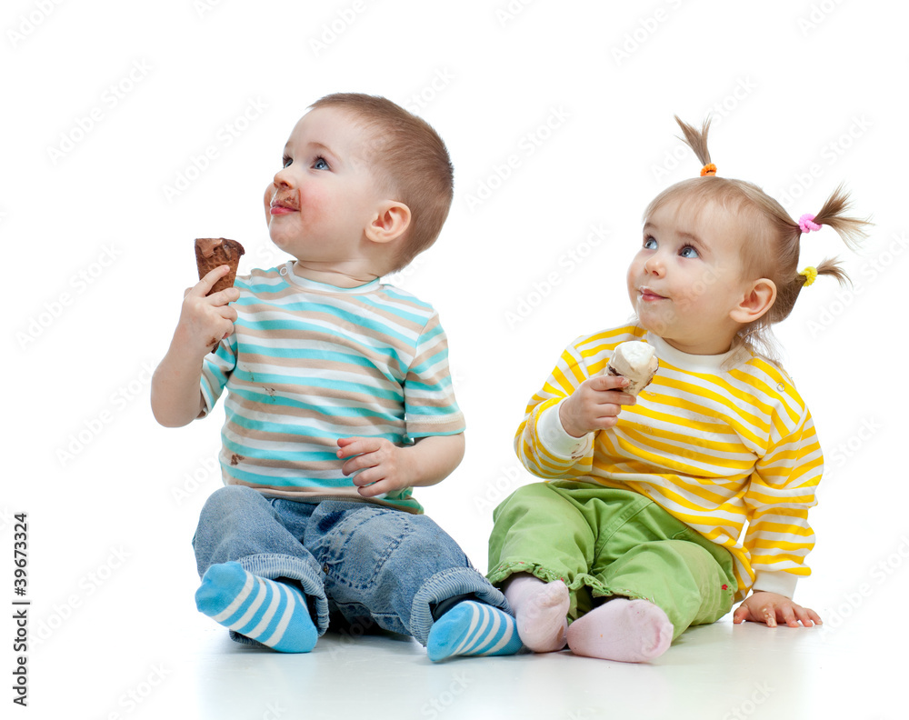 happy children little girl and boy with ice cream in studio isol happy children little girl and boy with ice cream in studio isol