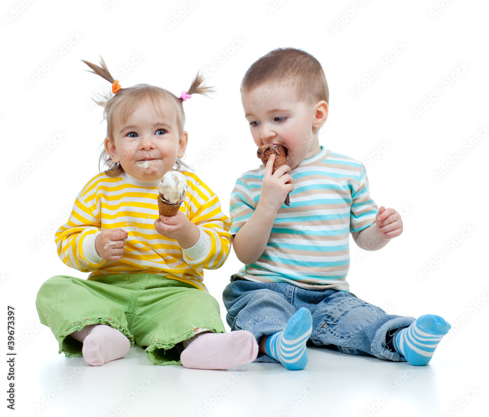 happy children little girl and boy with ice cream in studio isol happy children little girl and boy with ice cream in studio isol
