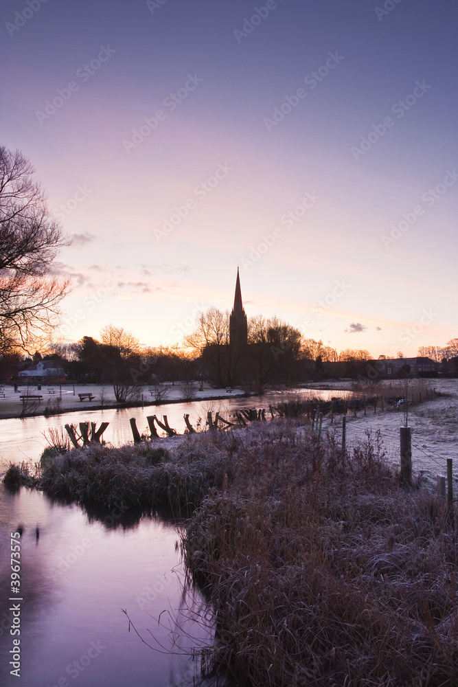 Salisbury cathedral on a winter morning