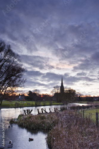 Salisbury cathedral at dawn