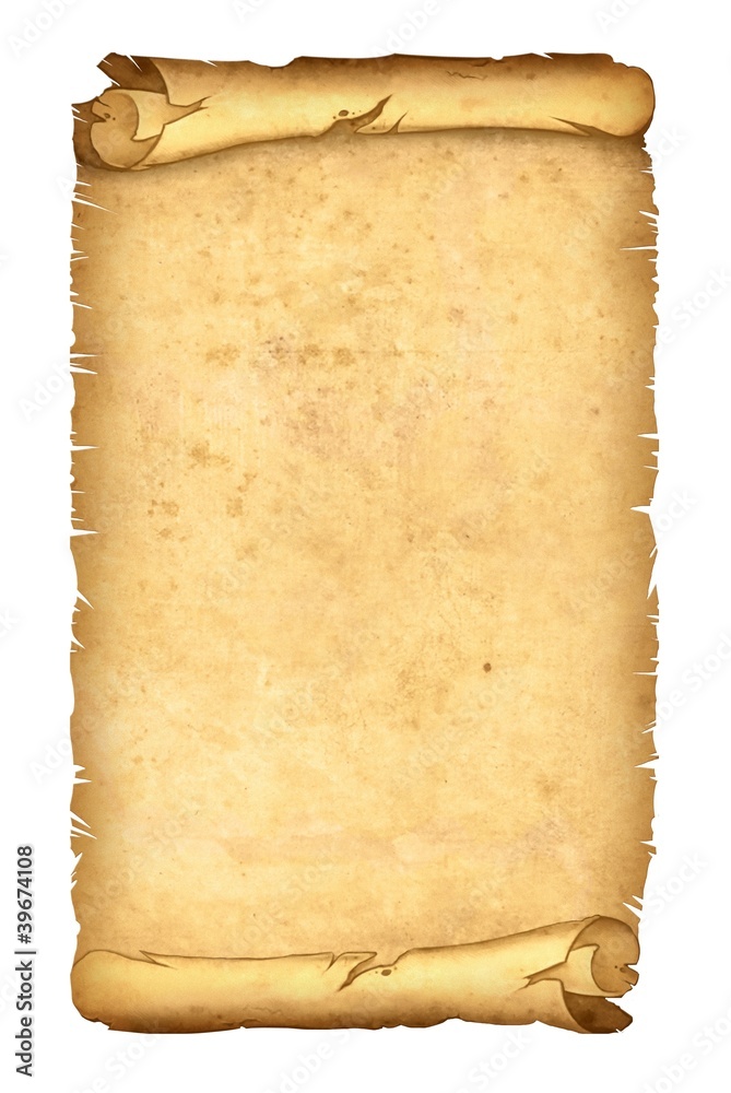 parchment papyrus scroll isolated on white background