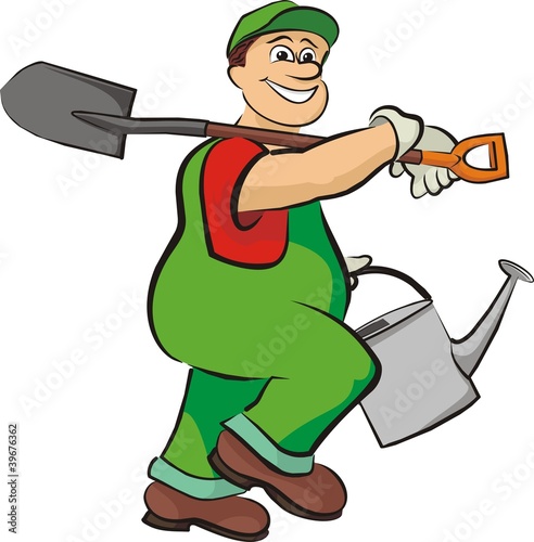 smiling gardener - in working clothes