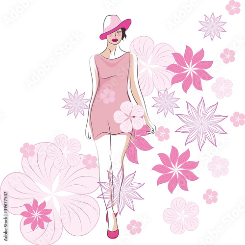 vector woman with flowers