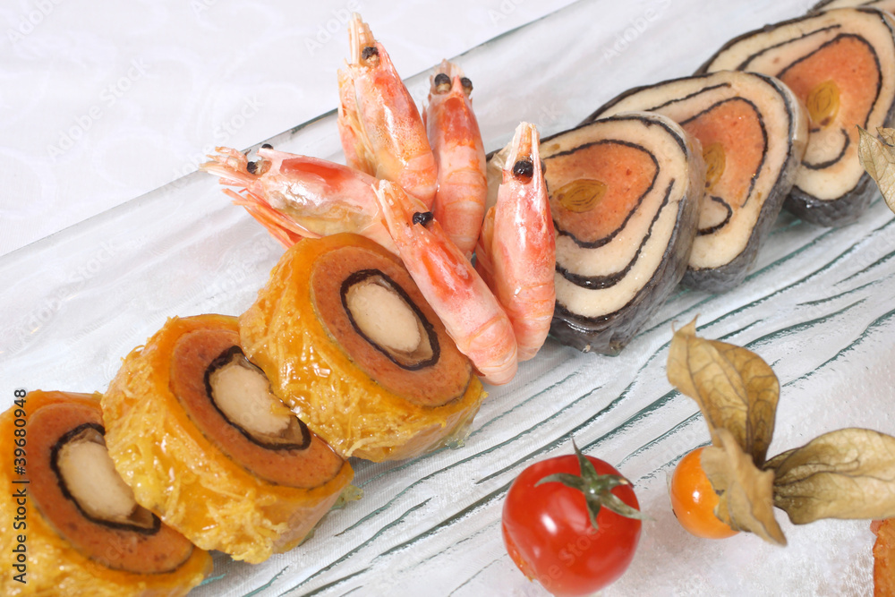 Stuffed fish and prawns