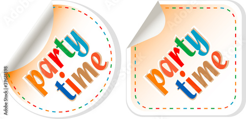 Party time, handwritten label set, isolated in white
