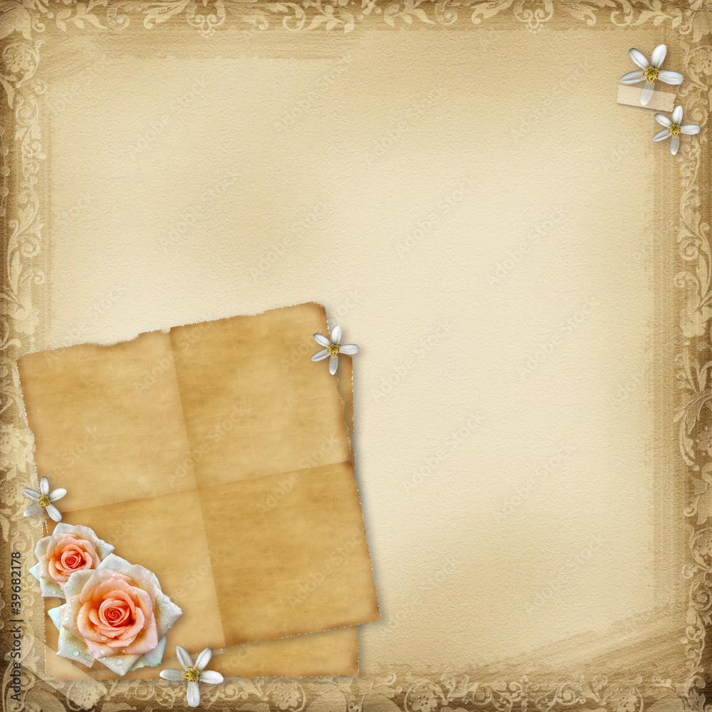 ancient photo album page background with rose ancient photo album page background with rose