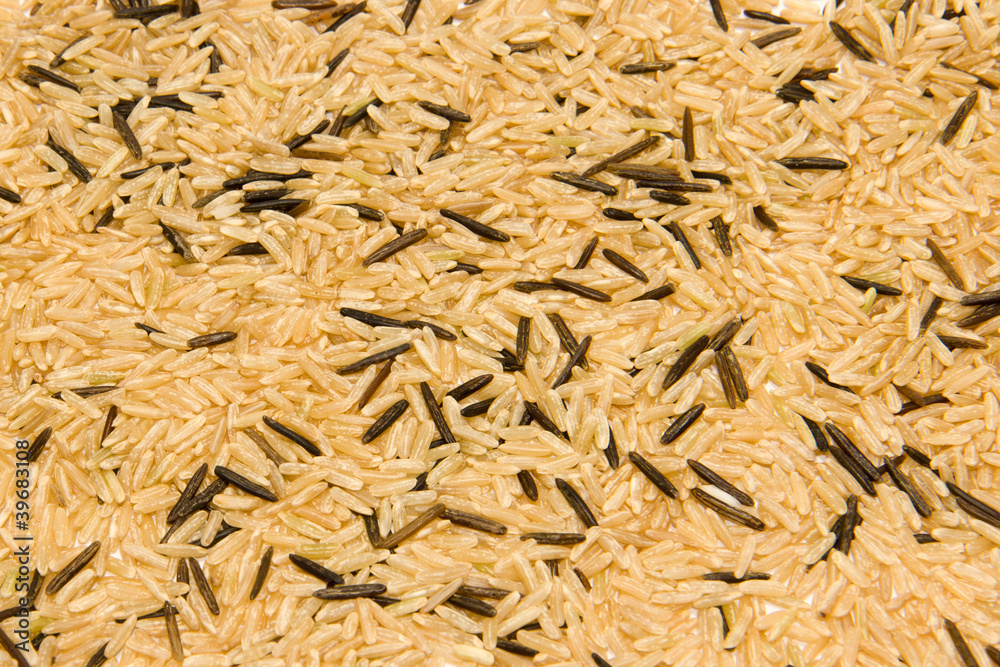 Closeup of long rice mixed with wild rice