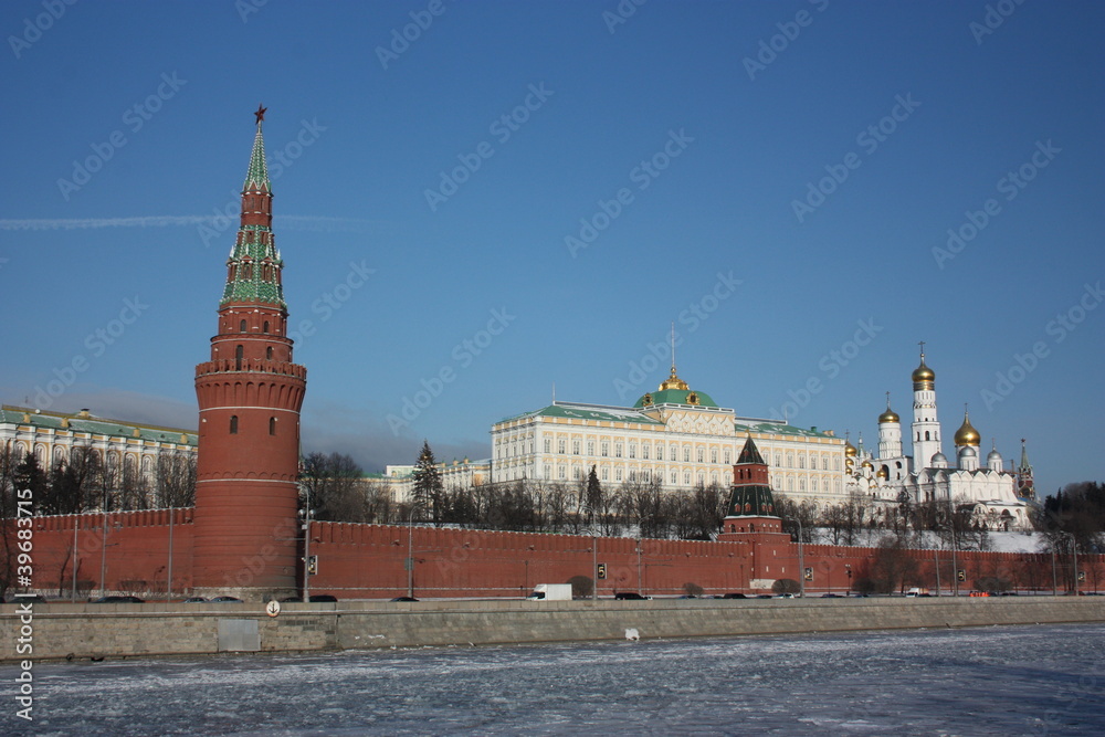 Russia, Moscow. Panorama of the Moscow Kremlin.