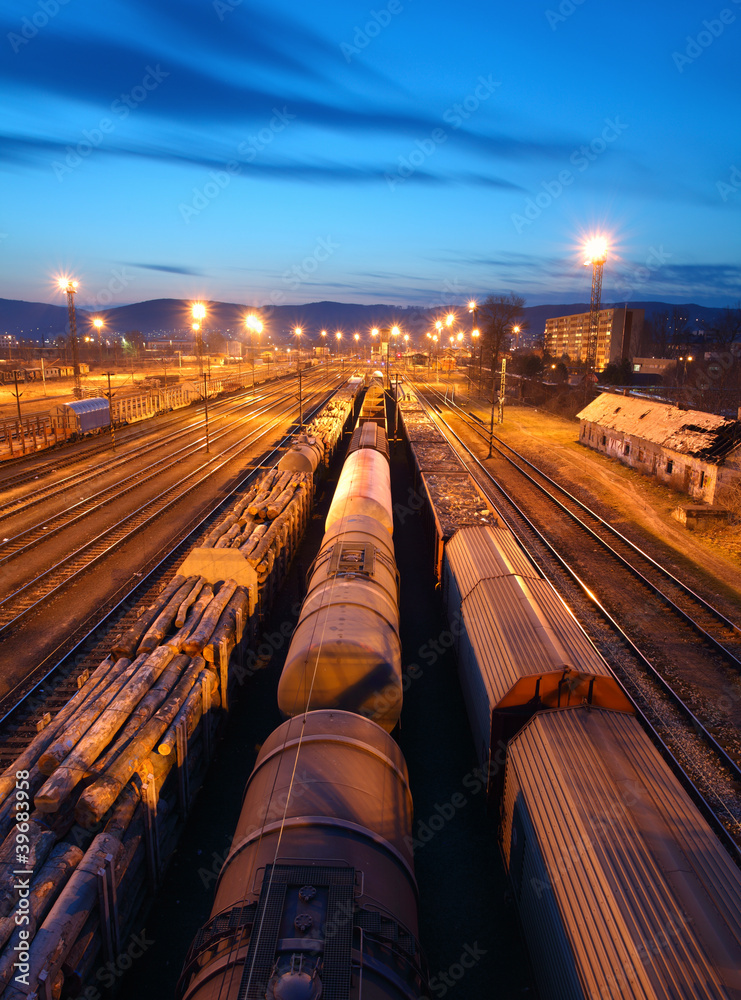 Fotografie Freight Station with trains - Cargo transportation