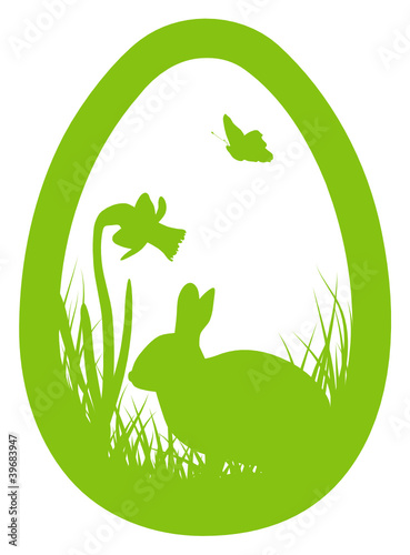 Easter egg with narcissus, Easter bunny, and butterfly