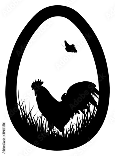 Easter egg with rooster and butterfly