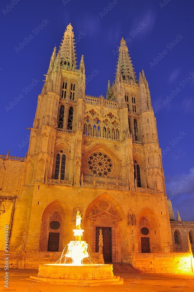 Night view of the Cathedral of Burgos.