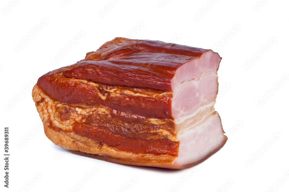 Smoked meat on white background Smoked meat on white background