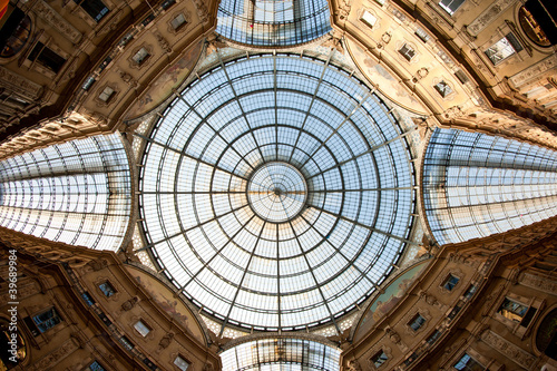 Glass dome of Galleria Vittorio Emanuele II shopping gallery.