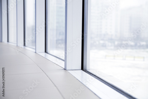 empty light big hall with glass windows