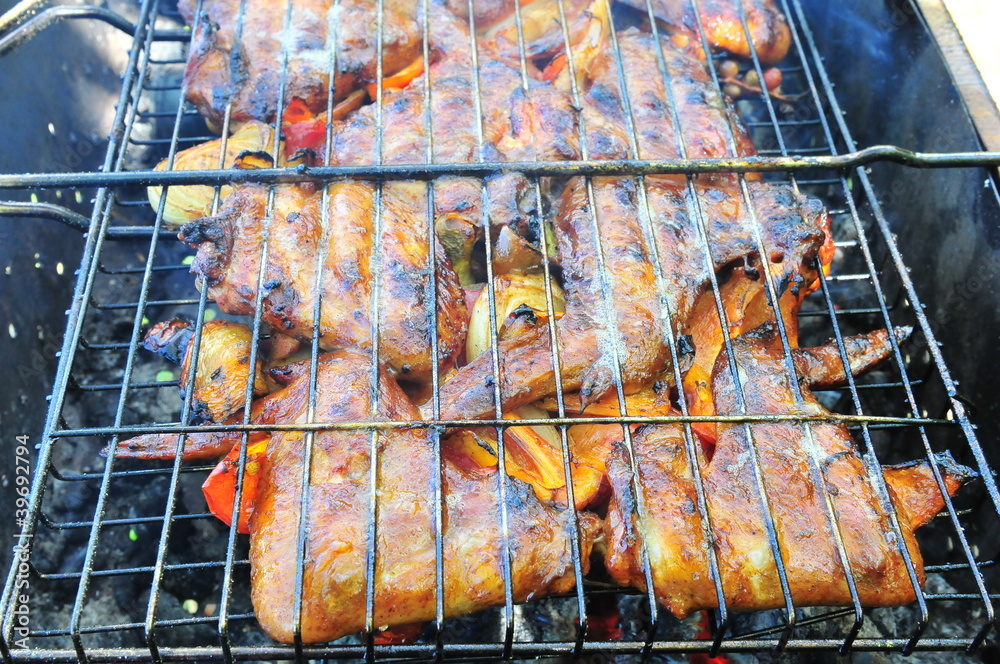 Barbecue with delicious grilled chicken wings