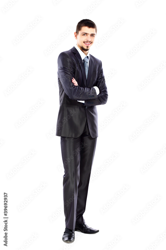young business man full body isolated on white background