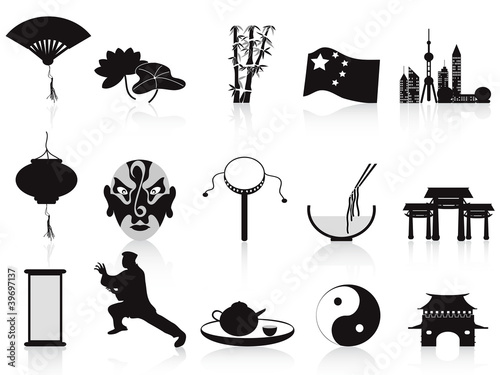 black chinese icons set