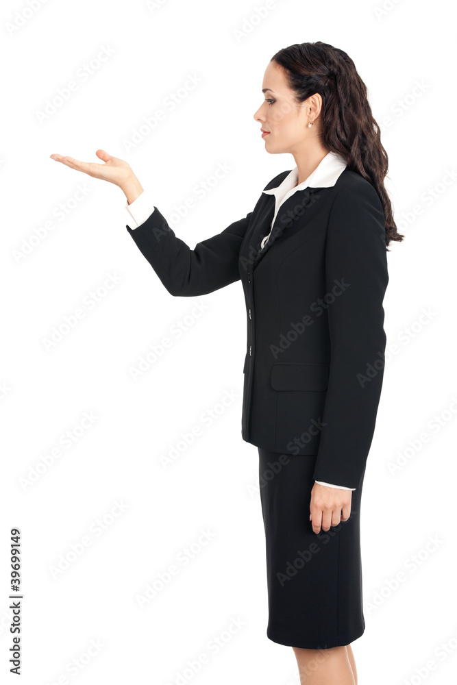 Business woman showing, isolated Business woman showing, isolated