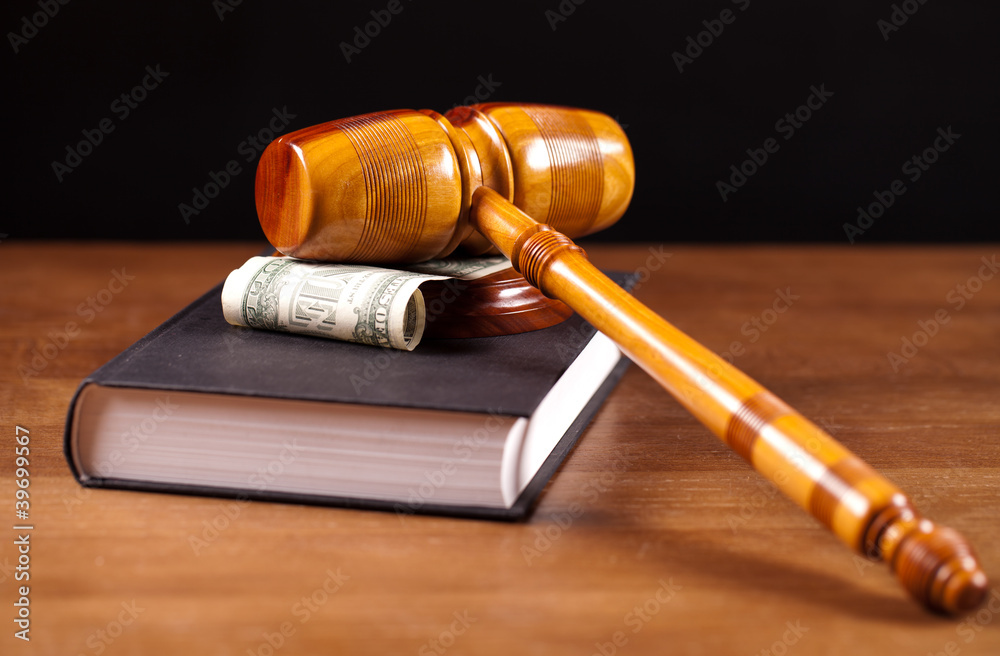 judge gavel, law bok and money