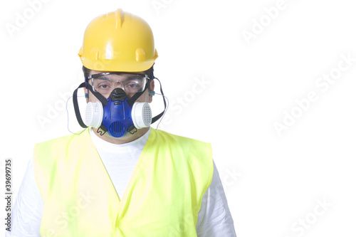 technician wearing safety uniform on white background