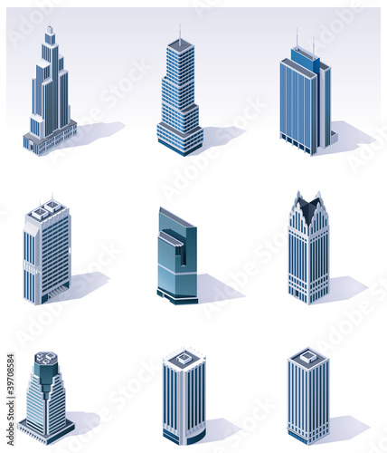 Vector isometric buildings. Skyscrapers