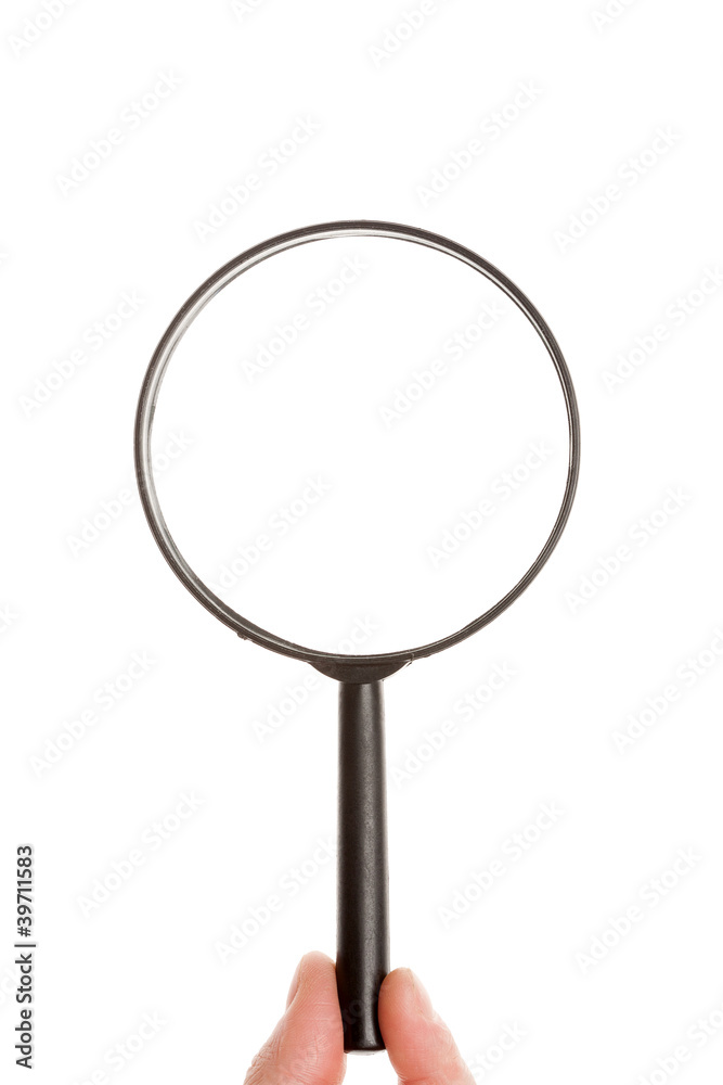 Fingers holding magnifying glass Fingers holding magnifying glass
