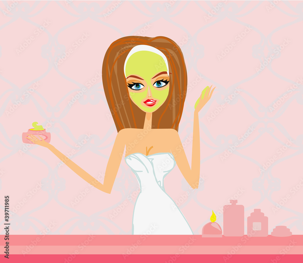 Cute woman applying moisturizer Cute woman applying moisturizer