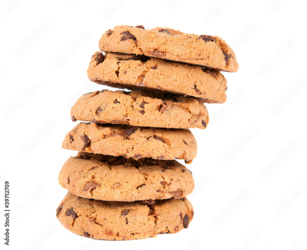 Pile of chocolate chip cookies isolated Pile of chocolate chip cookies isolated