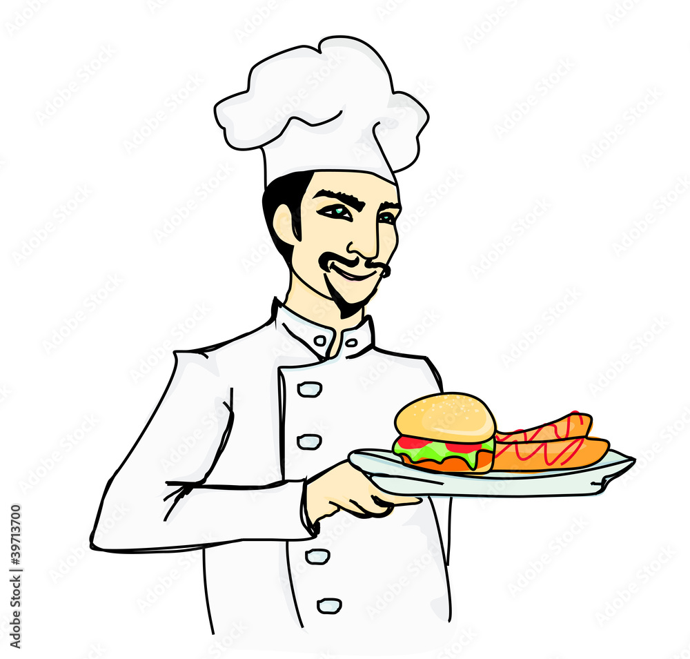 chef cook with hamburger