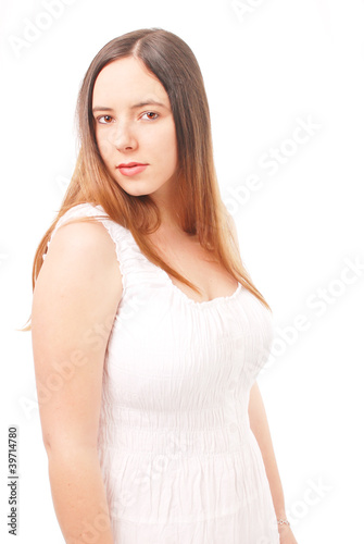 Young Girl Portrait on White with White Dress © JcJg Photography