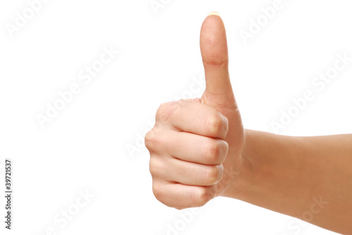 Thumb up isolated on white background photo