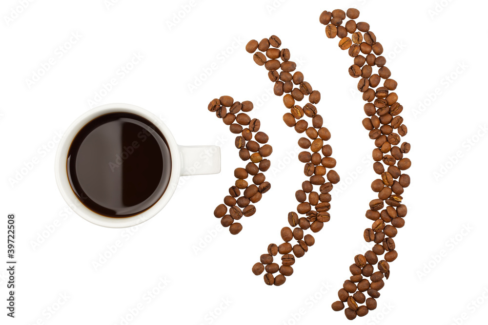 Coffee cup and RSS symbol from coffee crops