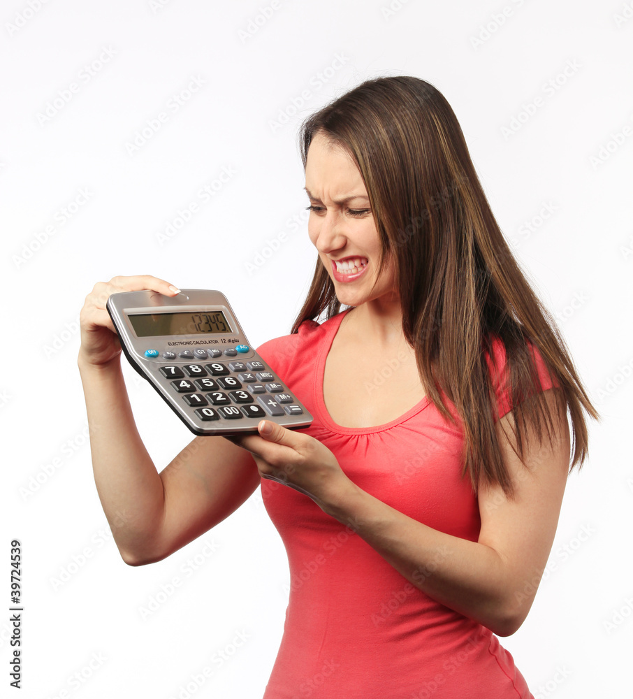 Young woman holding a calculator Young woman holding a calculator